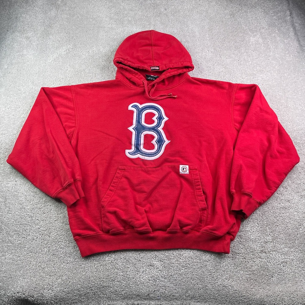 Boston Red Sox Hoodie Mens XL Red Stitches B Logo MLB Pullover Sweatshirt
